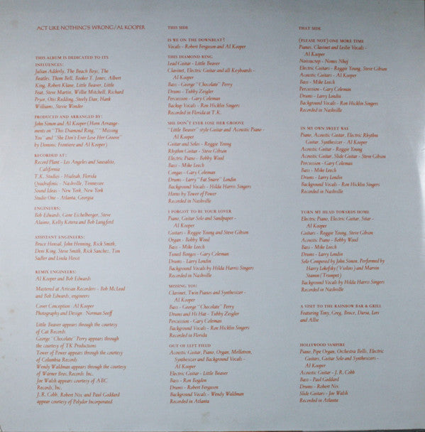 Al Kooper - Act Like Nothing's Wrong | Near Mint (NM) Very Good Plus (VG+)-Music History