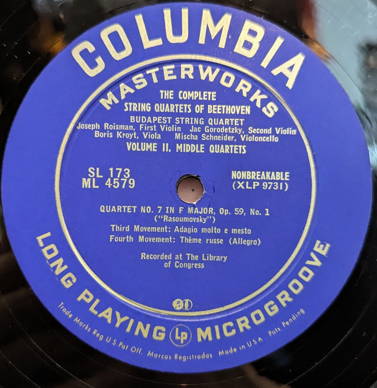 Ludwig van Beethoven - Quartet No. 7 in F Major, Op. 59, No. 1 | Excellent (EX) Near Mint (NM)-Music History