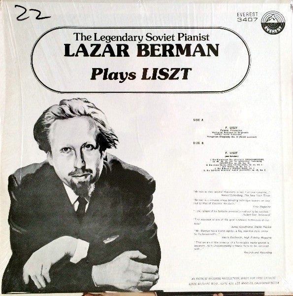 Lazar Berman - The Legendary Soviet Pianist Lazar Berman Plays Liszt | Near Mint (NM) Near Mint (NM)-Music History