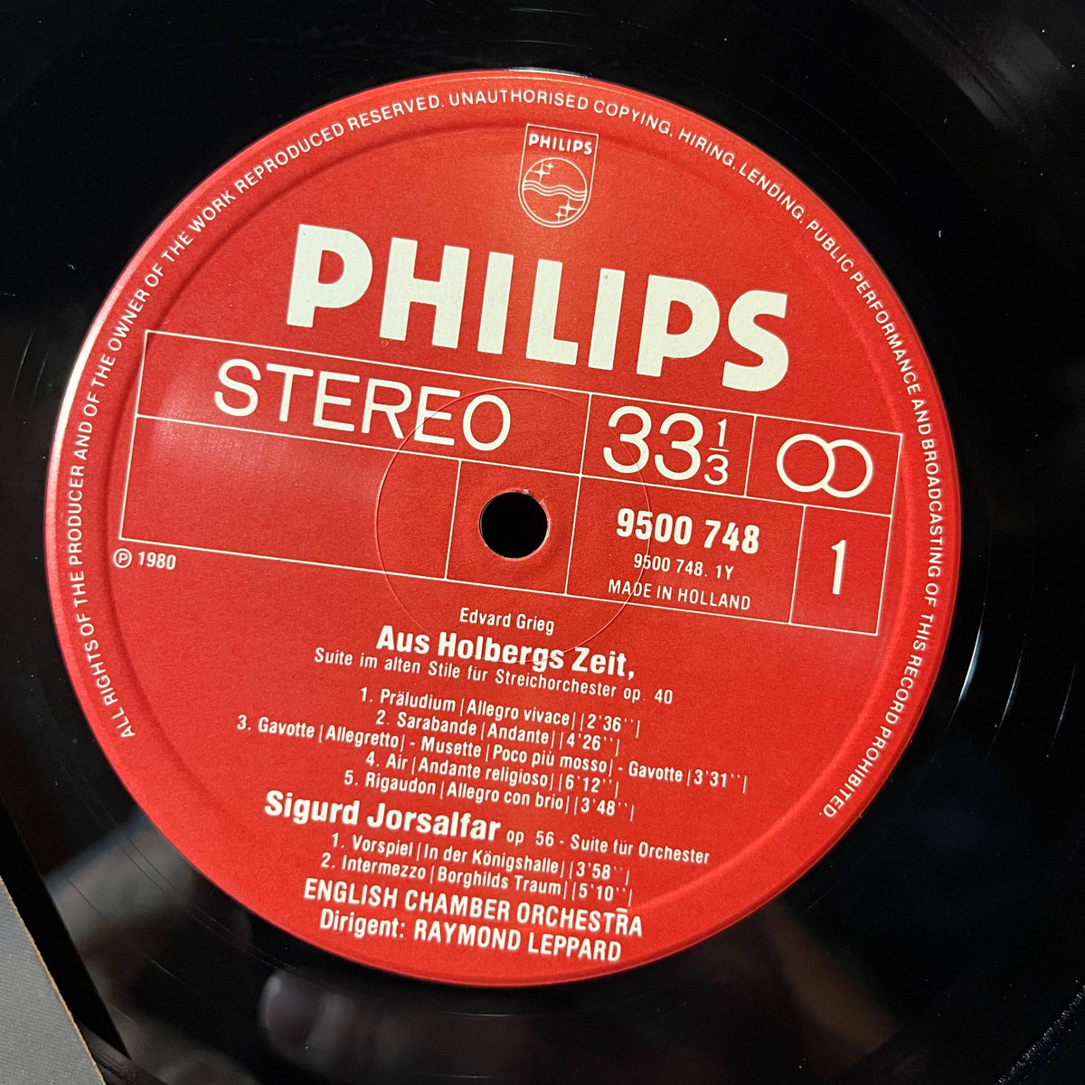 Grieg*, English Chamber Orchestra, Raymond Leppard - Holberg Suite / Sigurd Jorsalfar & Lyric Suites (VINYL LP PHILIPS 9500 748 1980) | Near Mint (NM or M-) Near Mint (NM)-Music History