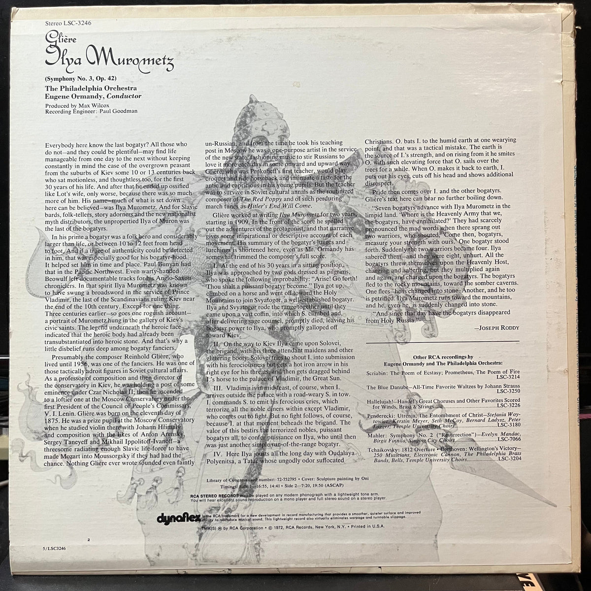 Glière* - Ormandy*, Philadelphia Orchestra - "Ilya Murometz" (Symphony No. 3)(VINYL LP RCA RED SEAL LSC-3246 1972) | Near Mint (NM or M-) Near Mint (NM)-Music History