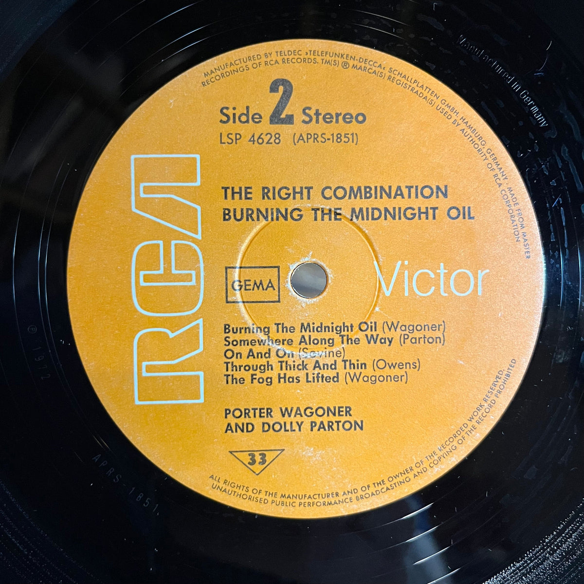 Porter Wagoner And Dolly Parton - The Right Combination Burning The Midnight Oil (GERMAN VINYL) | Near Mint (NM) Near Mint (NM)-Music History