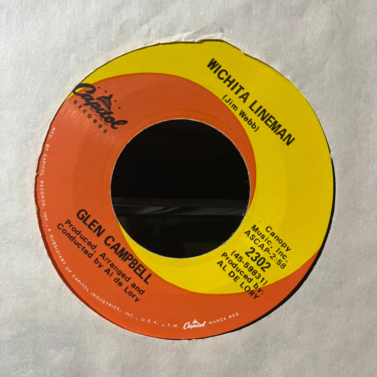 Glen Campbell - Wichita Lineman / Fate Of Man (VINYL 7") | Near Mint (NM or M-) Generic-Music History