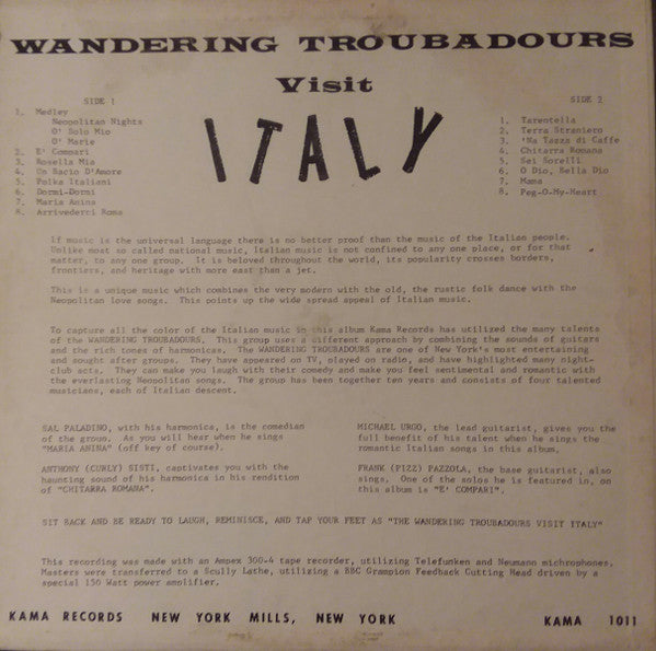 Wandering Troubadours - Visit Italy | Very Good Plus (VG+) Very Good Plus (VG+)-Music History