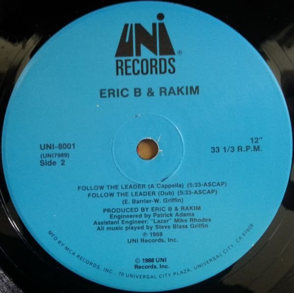 Eric B. & Rakim - Follow The Leader (VINYL 12" UNI UNI-8001 1988) | USED Near Mint (NM or M-) Near Mint (NM)-Music History
