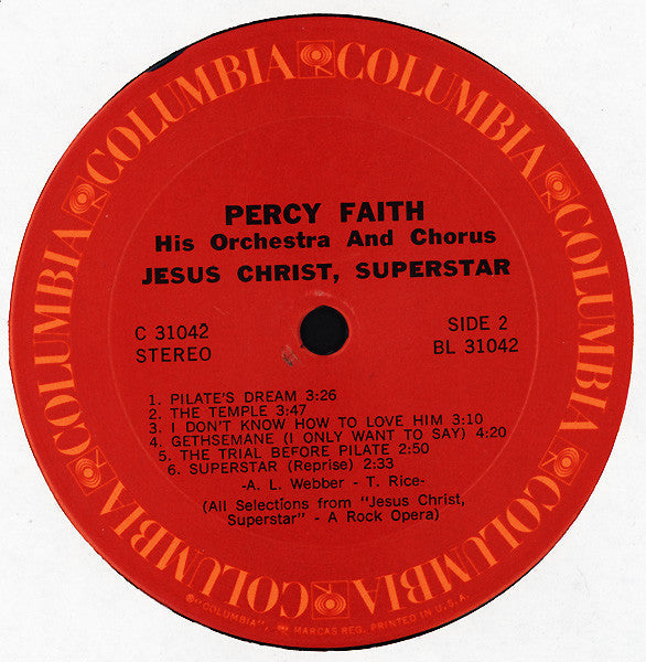Percy Faith And His Orchestra And Chorus - Jesus Christ, Superstar | Mint (M) Near Mint (NM)-Music History