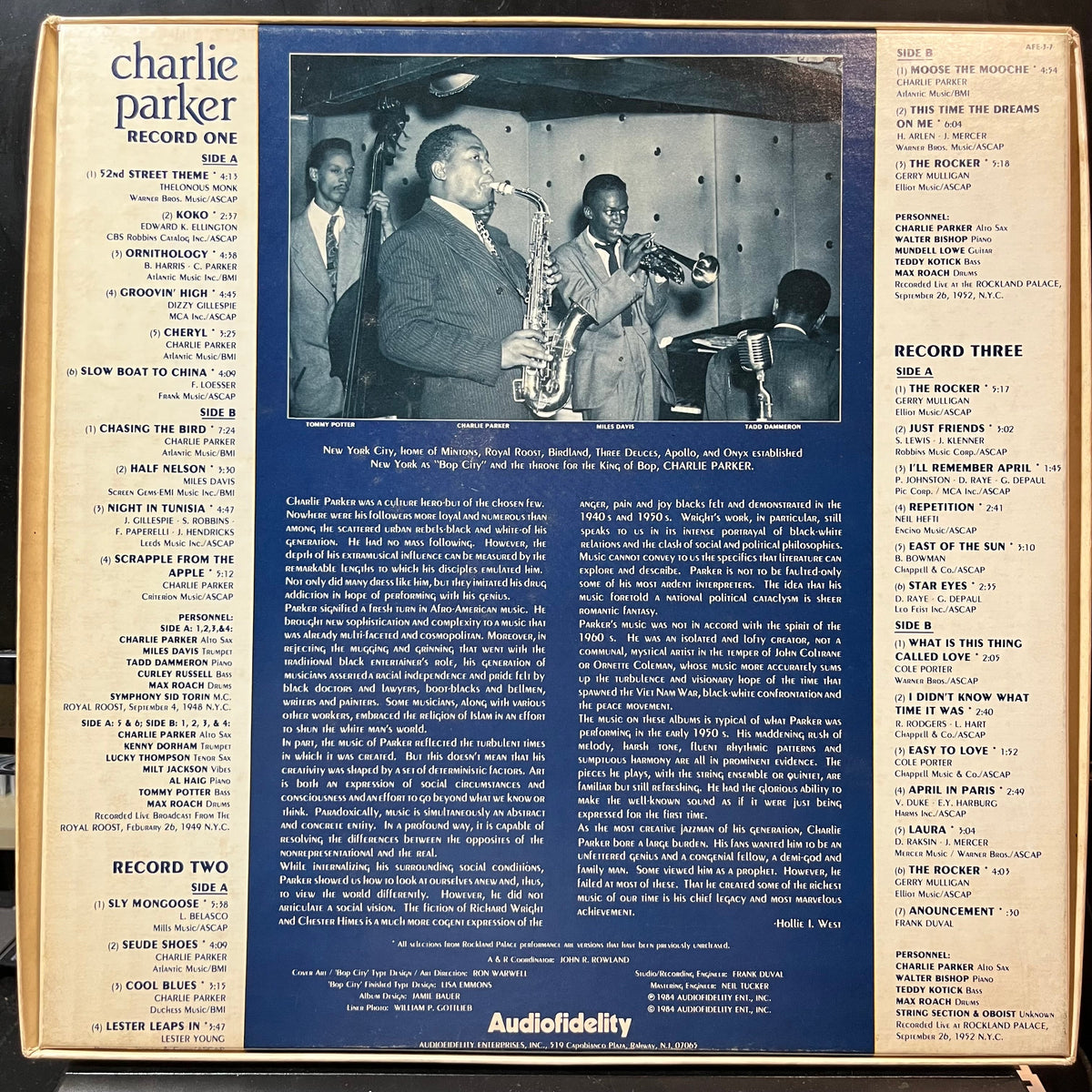 Charlie Parker - Bop City (VINYL BOX 3xLP AUDIO FIDELITY AFE-3-7) | USED Near Mint (NM or M-) Near Mint- (NM-)-Music History