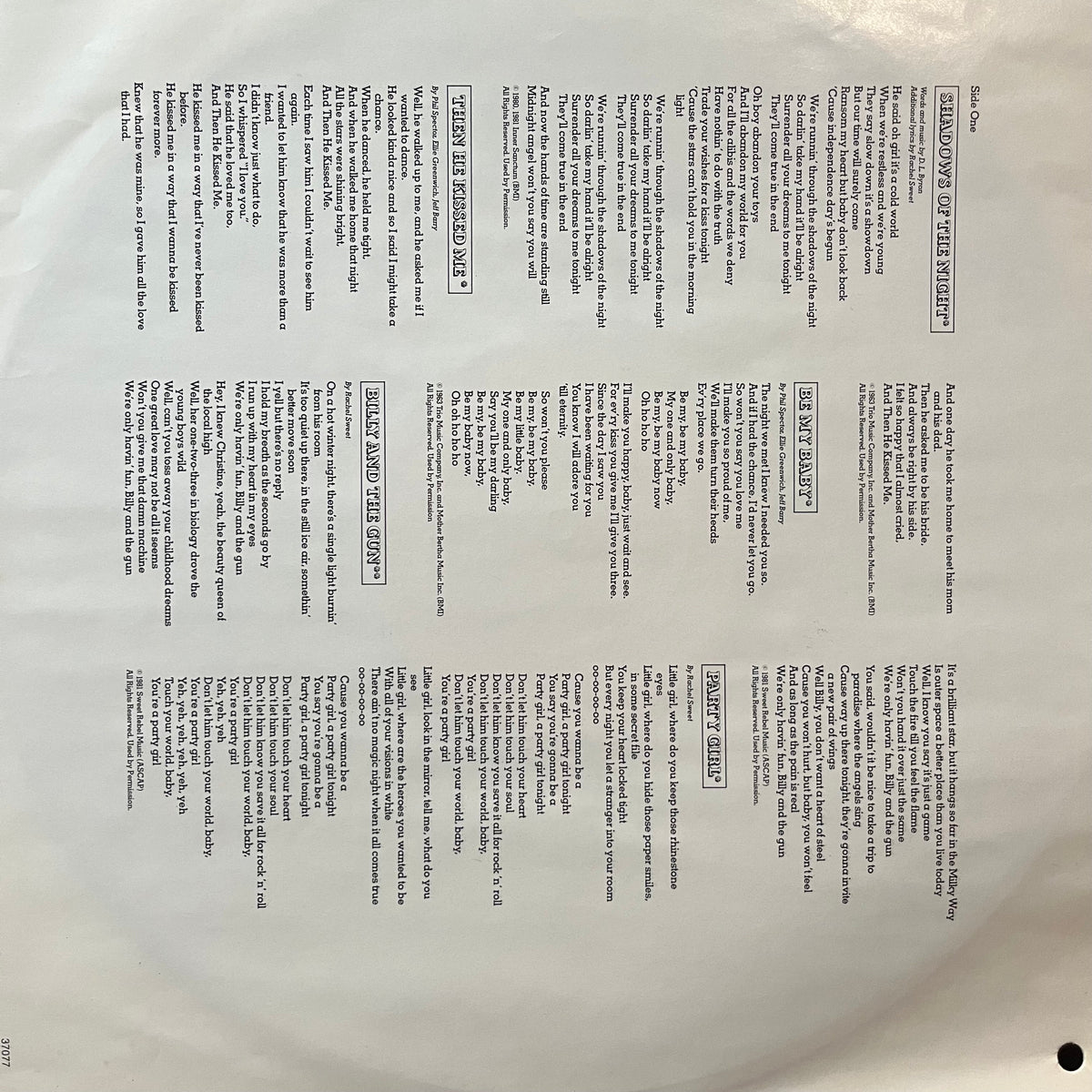 Rachel Sweet - ...And Then He Kissed Me (VINYL LP COLUMBIA ARC 37077 1981) | USED Near Mint (NM or M-) Near Mint (NM)-Music History