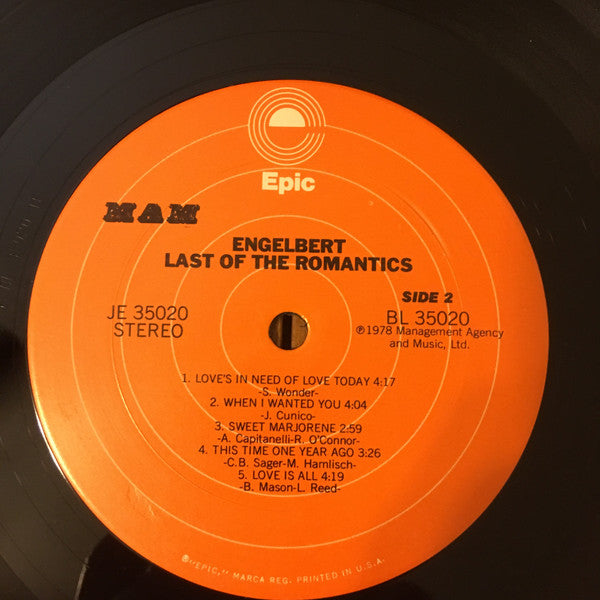 Engelbert Humperdinck - Last Of The Romantics | Near Mint (NM) Near Mint (NM)-Music History