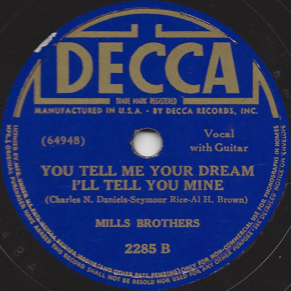 The Mills Brothers - Sweet Adeline / You Tell Me Your Dream, I'll Tell You Mine | Very Good Plus (VG+) Generic-Music History