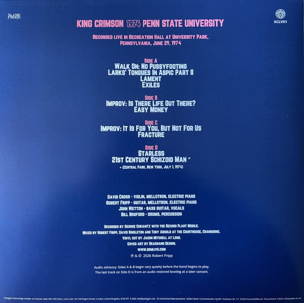 KING CRIMSON - Live: Penn State University 29 June 1974 (2026 RSD 2x 200G VINYL) | Mint (M) Mint (M)-Music History