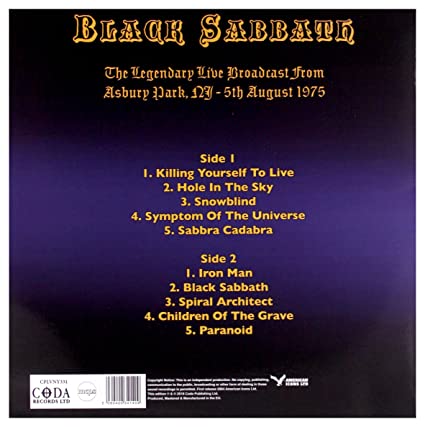 Black Sabbath Masters Of The Grave: Asbury Park, N.J. August 5th,1975 (Limited Edition, Purple Vinyl) [Import] - Vinyl-Music History