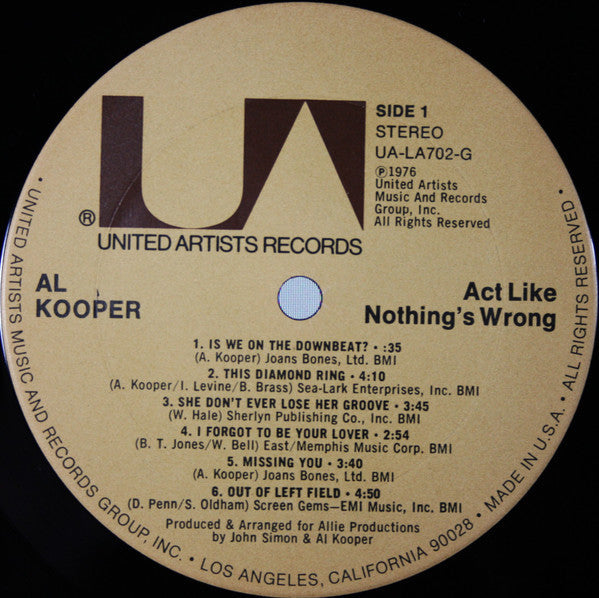 Al Kooper - Act Like Nothing's Wrong | Near Mint (NM) Very Good Plus (VG+)-Music History