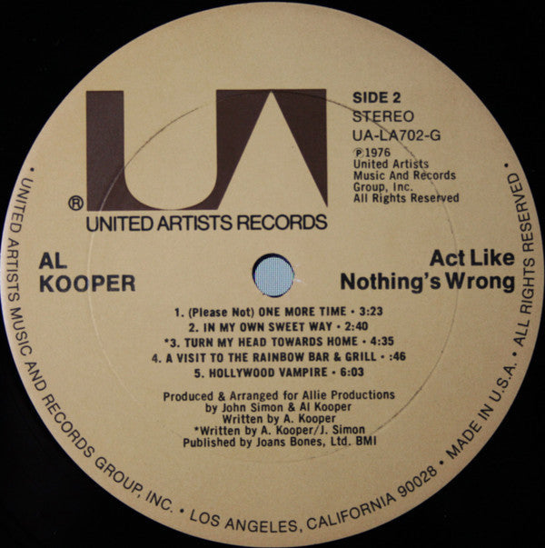 Al Kooper - Act Like Nothing's Wrong | Near Mint (NM) Very Good Plus (VG+)-Music History