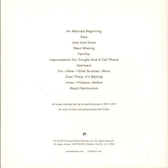 Nils Frahm - Spaces (CD) | Mint (M) Mint (M)-Music History