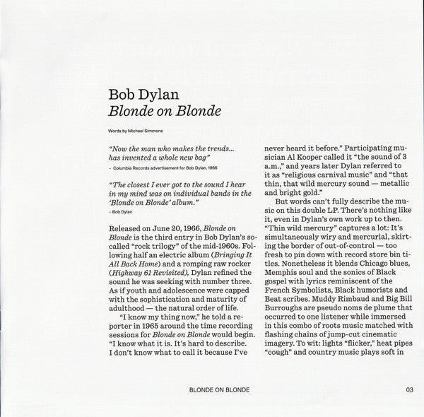Bob Dylan - Blonde On Blonde (VMP | CLEAR BLONDE VINYL) | Mint (M) Mint (M)-Music History