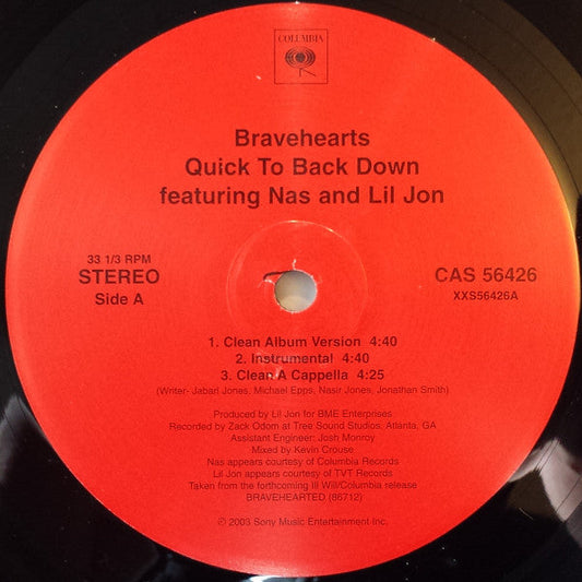 Bravehearts - Quick To Back Down | Near Mint (NM) Generic-Music History