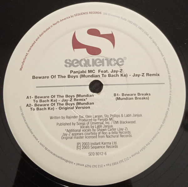 PANJABI MC - Beware Of The Boys (Mundian To Bach Ke)(VINYL 12" SINGLE SEQUENCE SEQ 8012-6 2003) | Excellent (EX) Near Mint (NM)-Music History