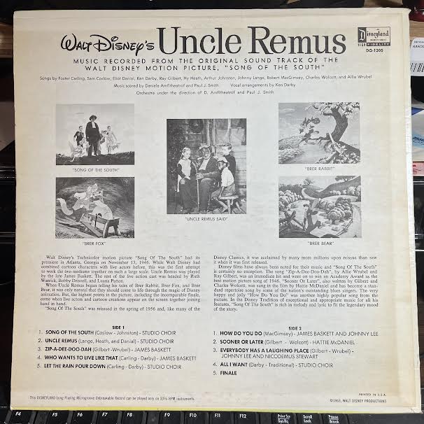 Various - All The Songs From Walt Disney's Uncle Remus (VINYL) | Near Mint- (NM-)-Music History