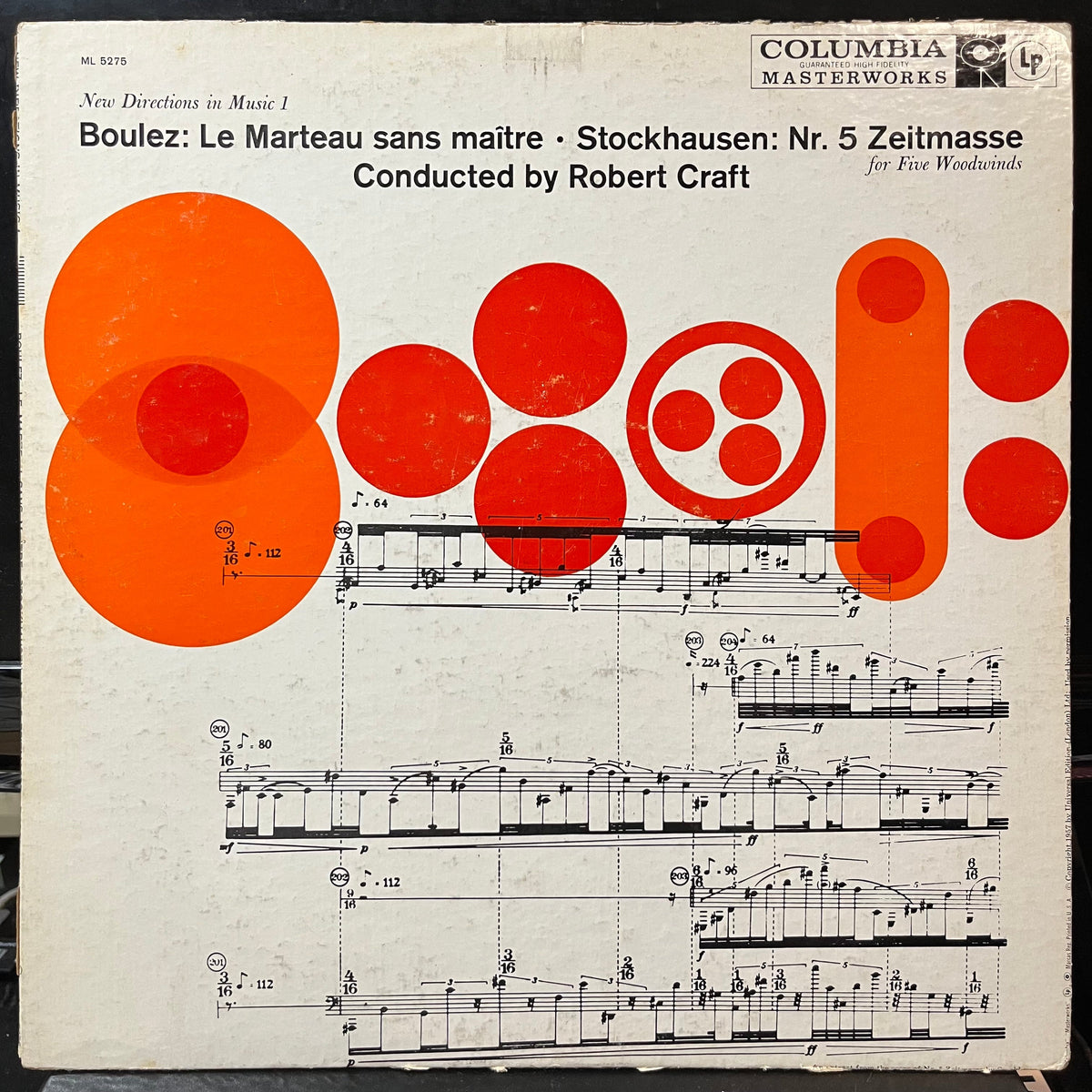 Pierre Boulez / Stockhausen - Robert Craft - Le Marteau Sans Maître / Nr. 5 Zeitmasse For Five Woodwinds (VINYL LP COLUMBIA MASTERWORKS ML 5275 1958) | USED Excellent+ (EX+) Very Good Plus (VG+)-Music History