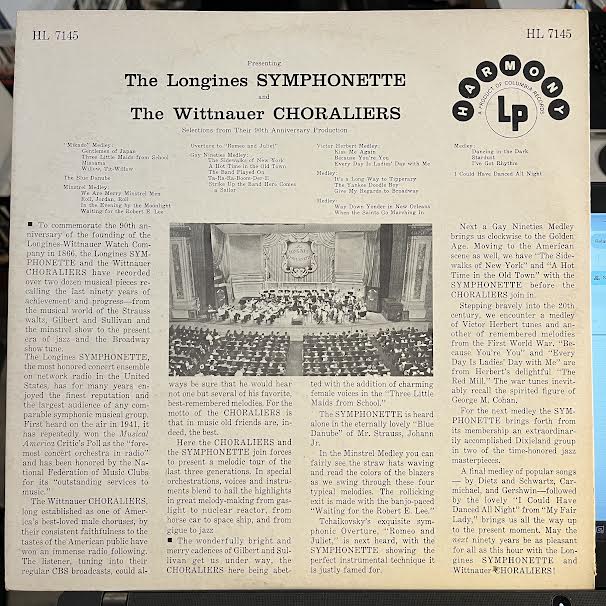 The Longines Symphonette - The Longines Symphonette And The Wittnauer Choraliers Selections (VINYL) | Excellent+ (EX+)-Music History