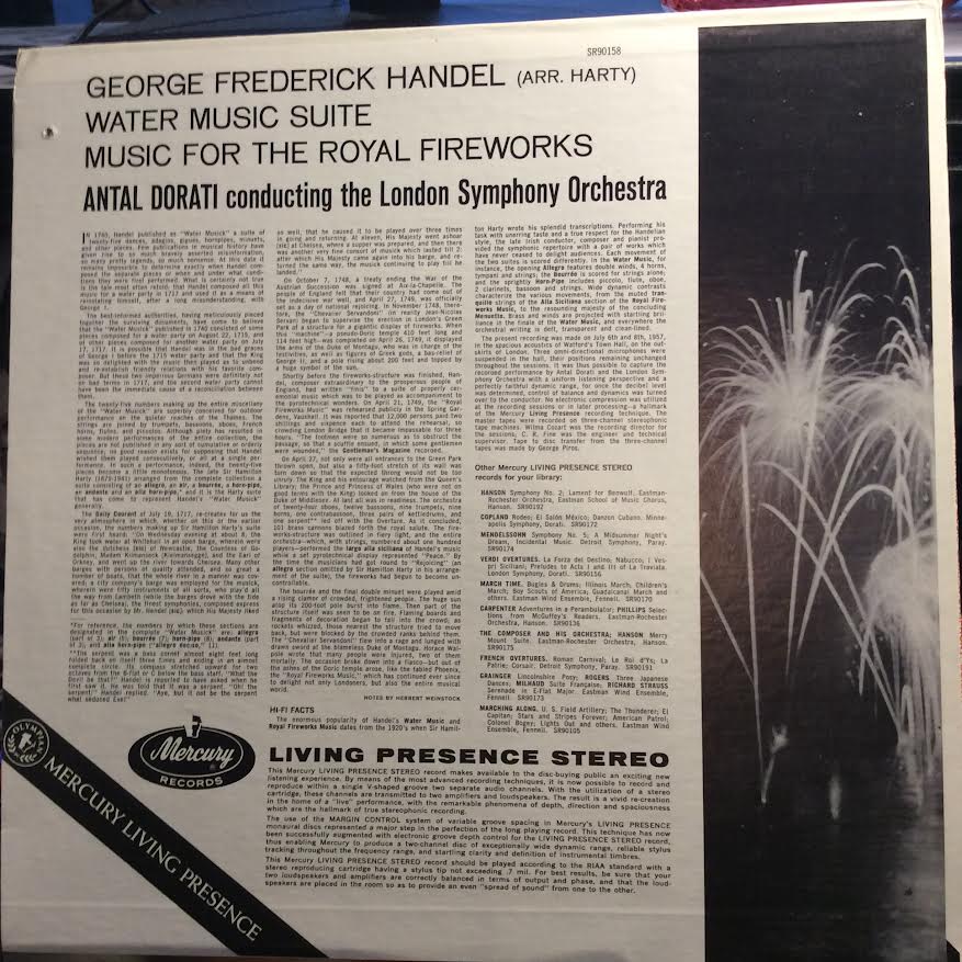 Georg Friedrich Händel - Handel-Harty: Water Music Suite / Music For The Royal Fireworks (VINYL) | Excellent+ (EX+) Near Mint (NM)-Music History