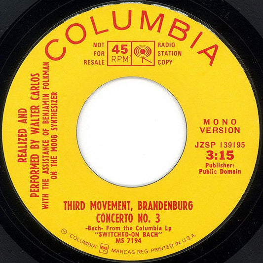 Walter Carlos - Third Movement, Brandenburg Concerto No. 3 (7" VINYL) | Excellent (EX) Generic-Music History
