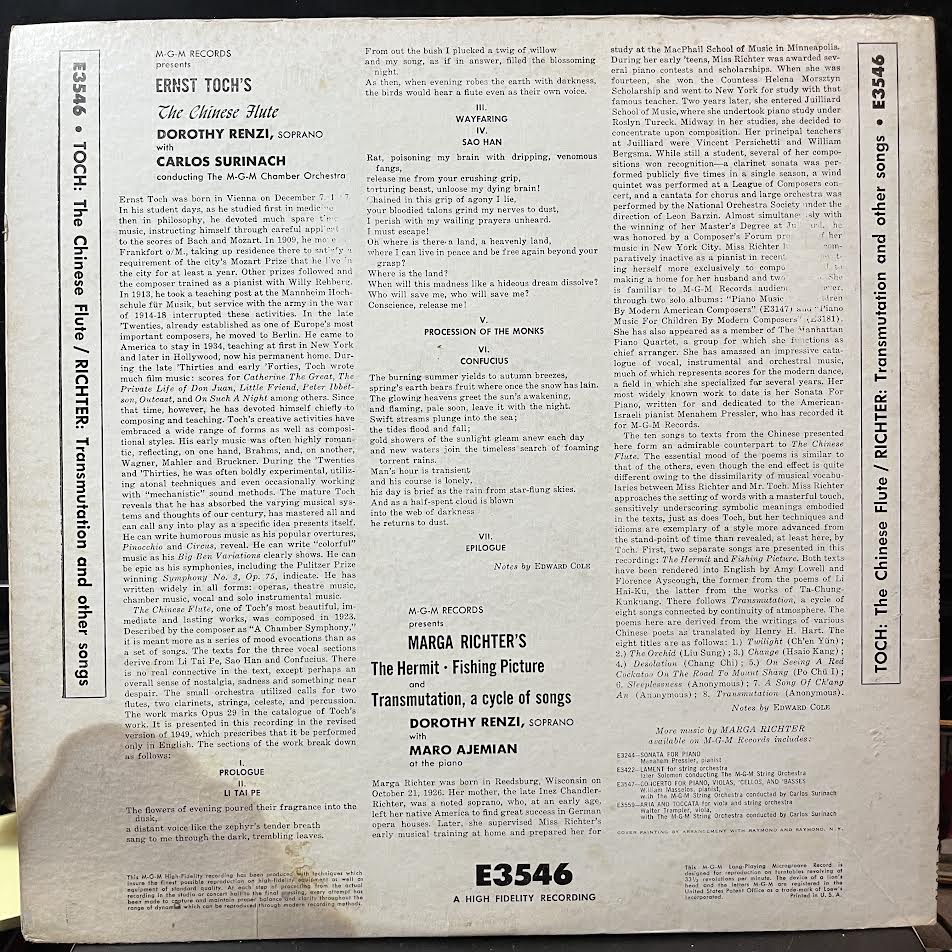 Dorothy Renzi - The Chinese Flute / Transmutation / The Hermit / Fishing Picture (VINYL) | Excellent (EX) Very Good (VG)-Music History
