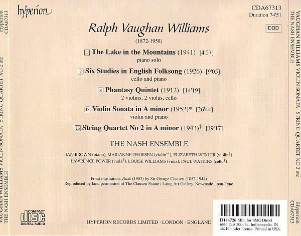 Ralph Vaughan Williams - Violin Sonata / The Lake In The Mountains / Six Studies In English Folksong / String Quartet No 2 / Phantasy Quintet (CD) | Near Mint (NM) Near Mint (NM)-Music History