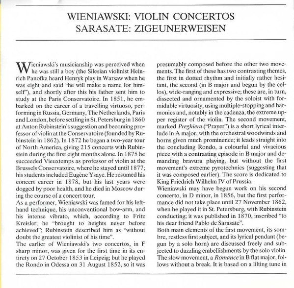 Henryk Wieniawski - Violin Concertos Nos. 1 & 2, Zigeunerweisen (CD) | Near Mint (NM) Near Mint (NM)-Music History
