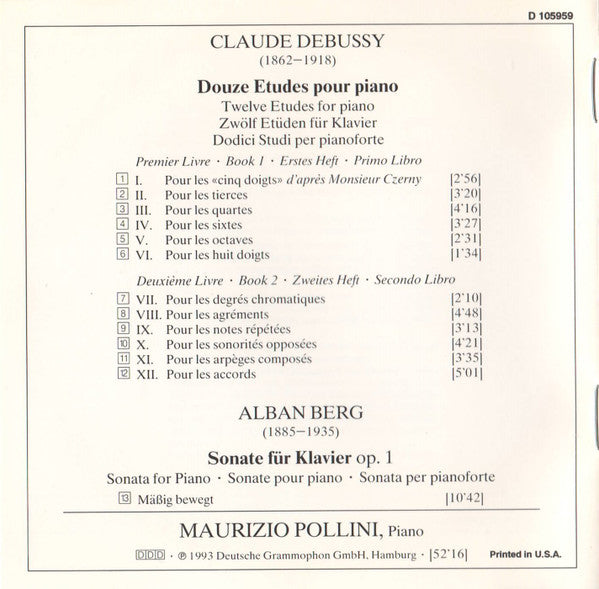 Claude Debussy - Debussy: 12 Etudes / Berg: Sonate Op. 1 (CD) | Near Mint (NM)-Music History