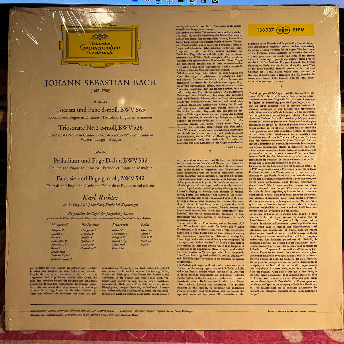 Johann Sebastian Bach - Toccata Und Fuge d-moll, BWV 565 · Triosonate Nr. 2 c-moll, BWV 526 · Präludium Und Fuge D-dur, BWV 532 · Fantasie Und Fuge g-moll, BWV 542 *SHRINK/GERMANY* | Near Mint (NM) Near Mint (NM)-Music History