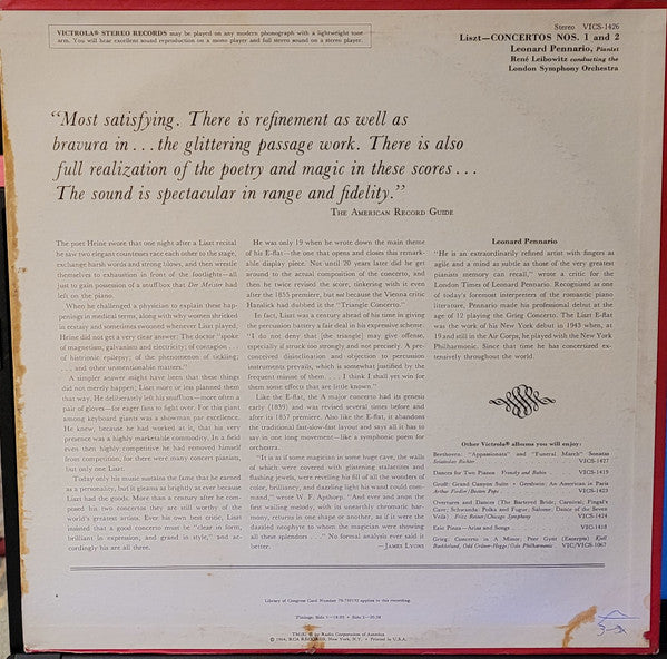 Franz Liszt - Piano Concertos Nos.1 & 2 | Near Mint (NM) Near Mint (NM)-Music History