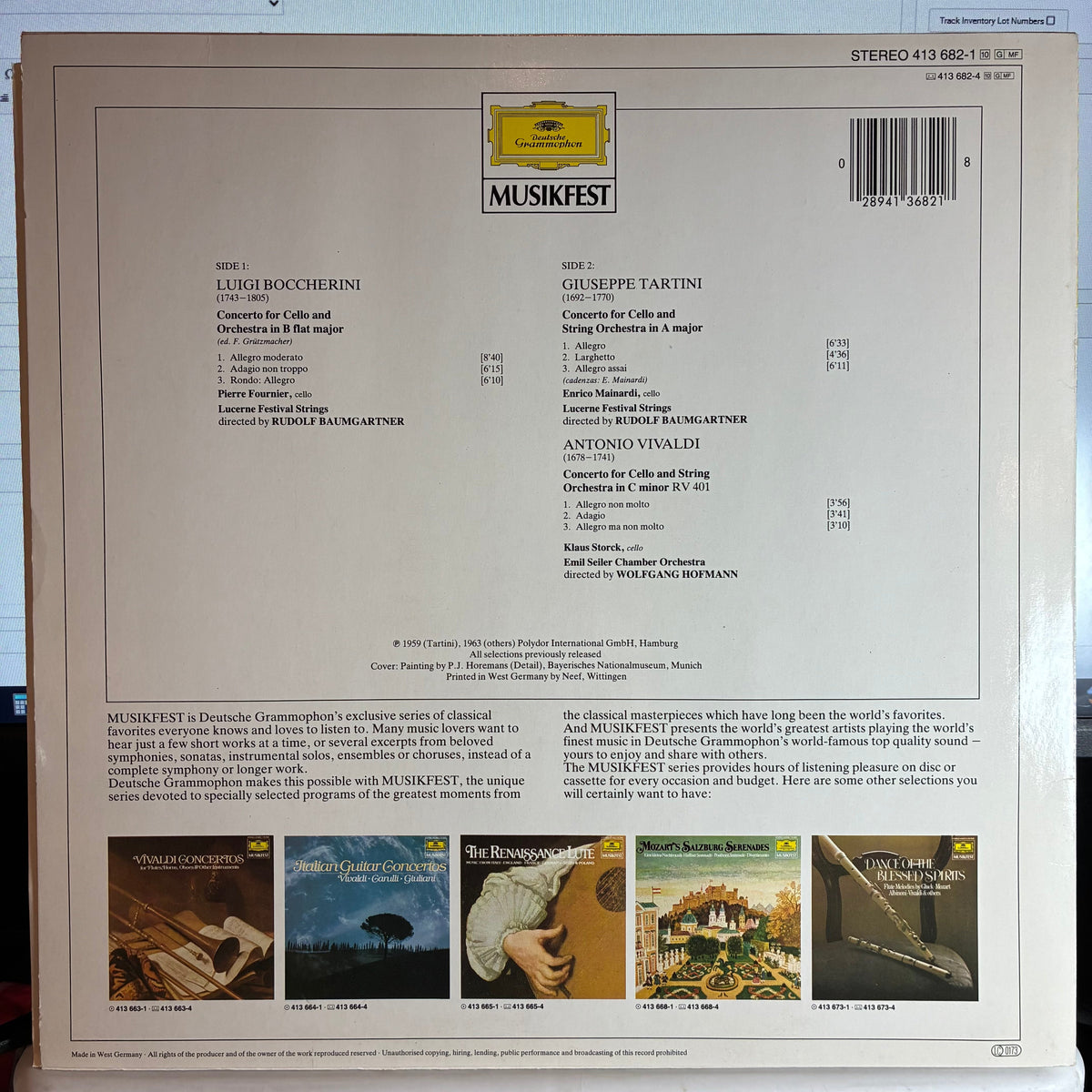 Antonio Vivaldi - The Baroque Cello - Concertos By Vivaldi • Boccherini & Tartini (VINYL) | Near Mint (NM or M-)-Music History