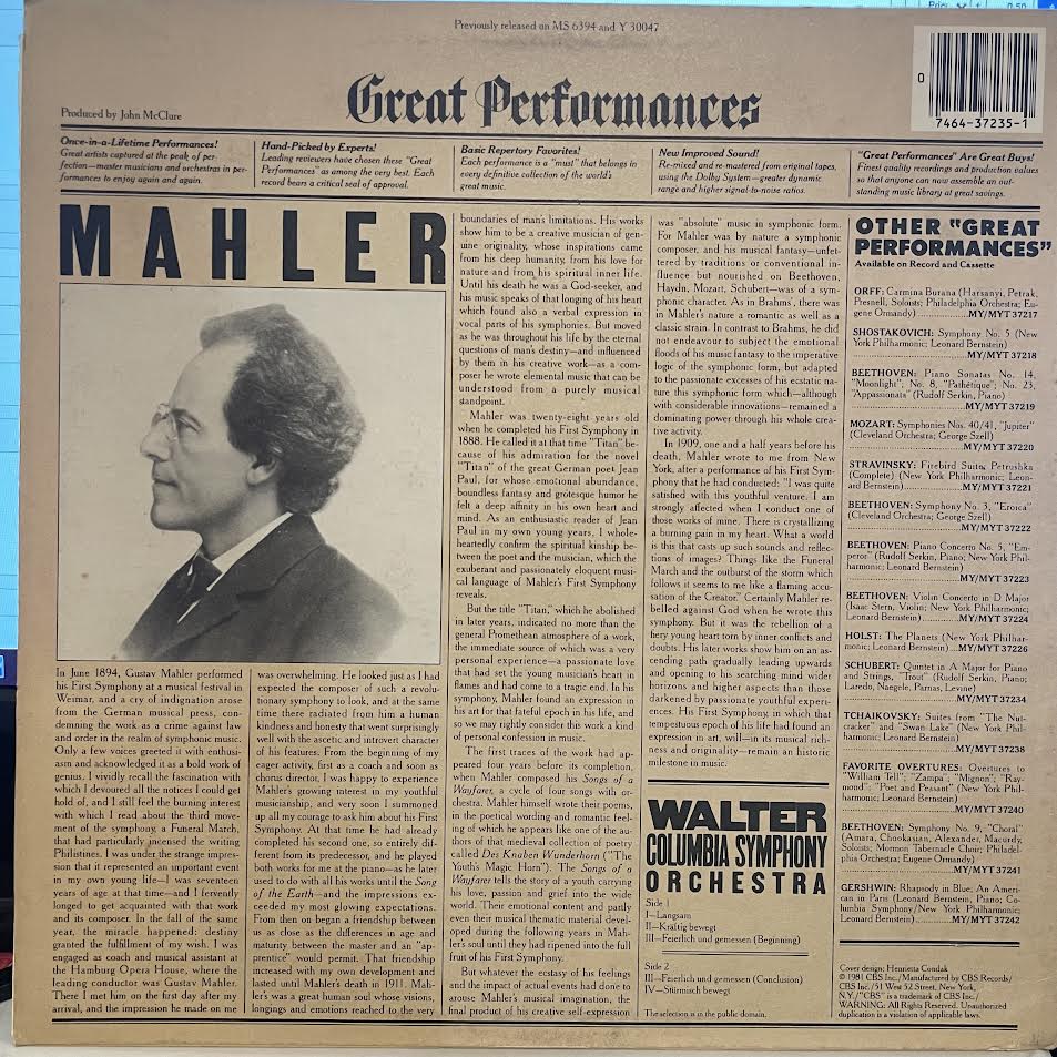Gustav Mahler - Mahler's 1st Symphony In D Major "Titan" (VINYL) | Near Mint (NM) Near Mint (NM)-Music History