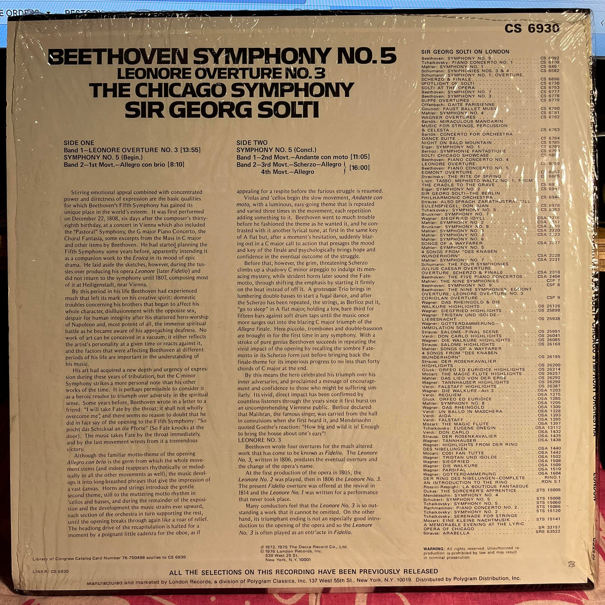 Ludwig van Beethoven - Symphony No. 5 / Leonore Overture No. 3 *SHRINK/IMPORT STICKER* | Near Mint (NM) Near Mint (NM)-Music History