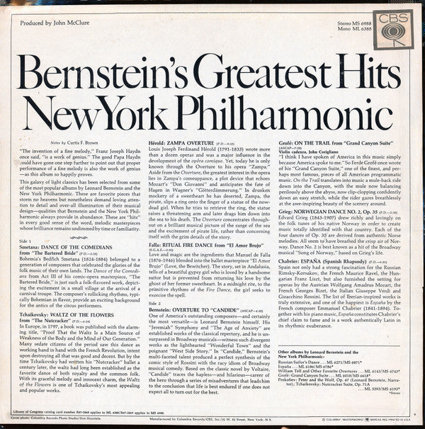 Leonard Bernstein - Bernstein's Greatest *360 SOUND* Hits New York Philharmonic | Near Mint (NM) Very Good Plus (VG+)-Music History