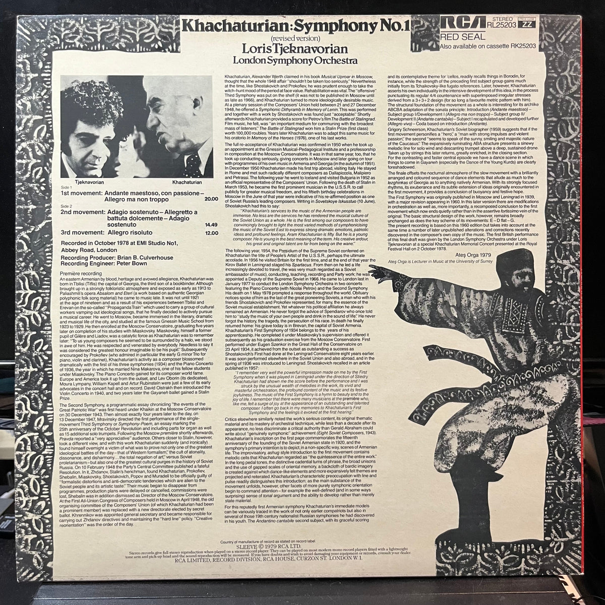 Khachaturian* - Loris Tjeknavorian, London Symphon - Symphony No. 1 (Revised Version)(VINYL LP RCA RED SEAL RL25203 1979) | Near Mint (NM or M-) Near Mint (NM)-Music History