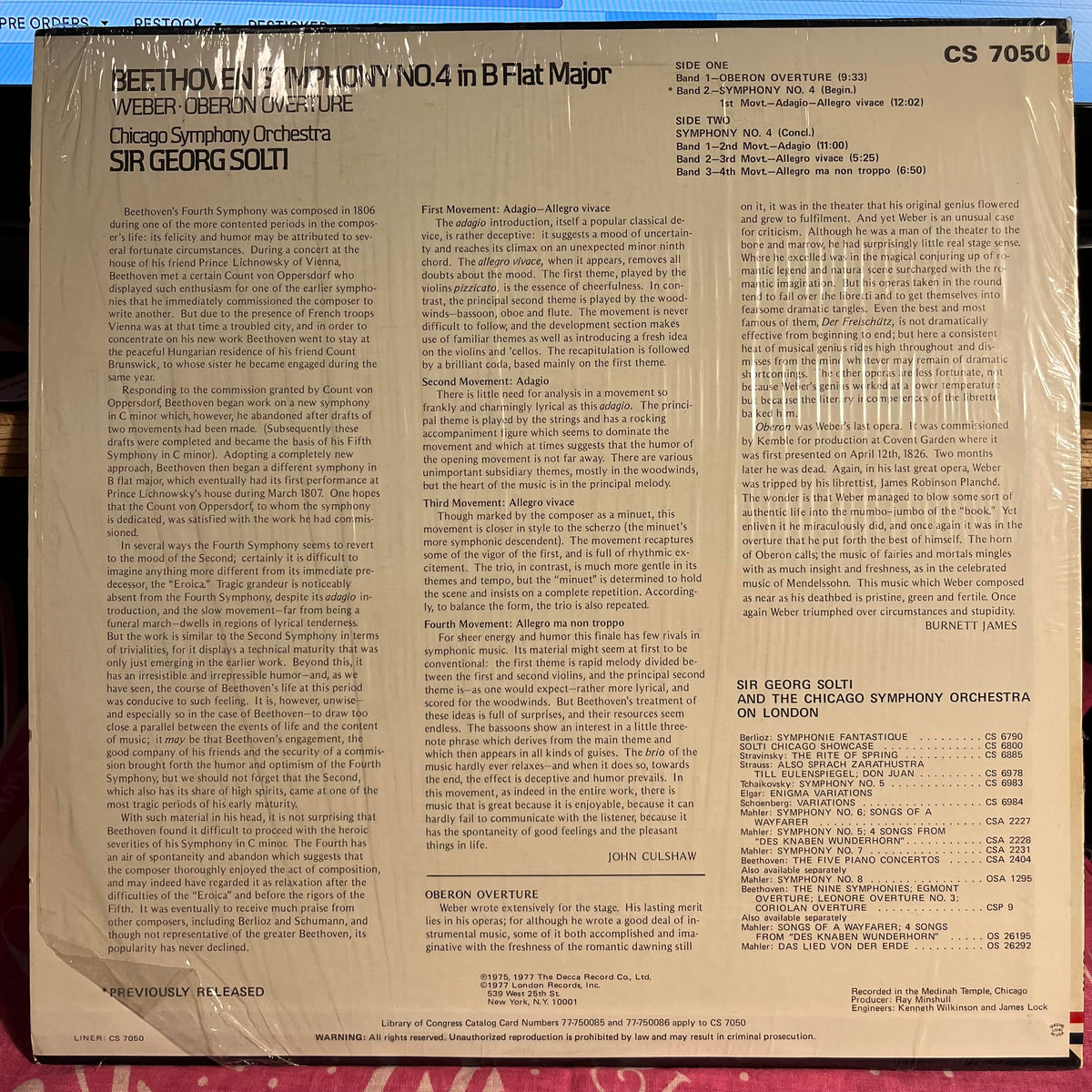 Ludwig Van Beethoven - Symphony No. 4 In B Flat Major · Oberon Overture *SHRINK* | Near Mint (NM) Near Mint (NM)-Music History