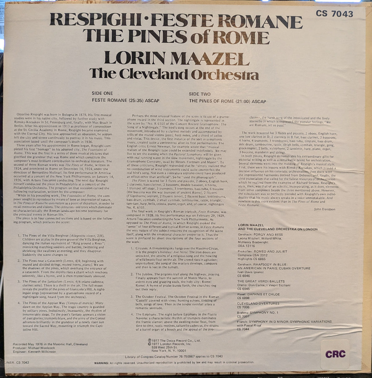 Ottorino Respighi - Feste Romane / The Pines Of Rome | Near Mint (NM) Excellent+ (EX+)-Music History
