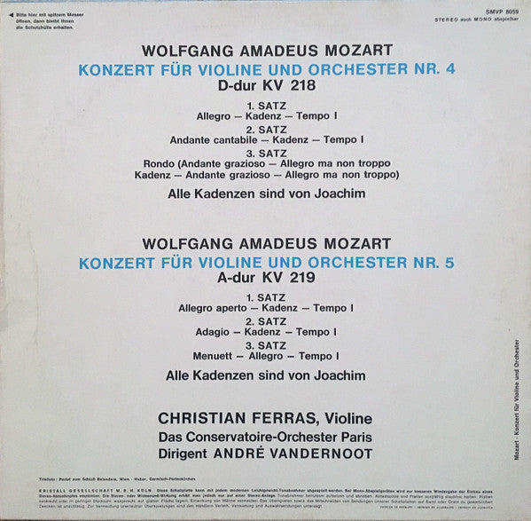 Wolfgang Amadeus Mozart - Violinkonzerte Nr. 4 D-Dur KV 218 Und Nr.5 A-Dur KV 219 *GERMANY* | Near Mint (NM) Excellent (EX)-Music History