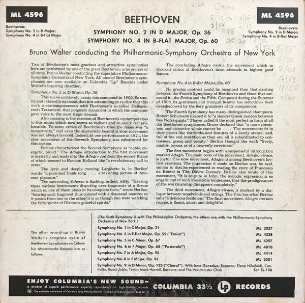 Ludwig van Beethoven - Symphonies No 2 In D Major, Op. 36 And No 4 In B-Flat Major, Op. 60 | Near Mint (NM) Excellent (EX)-Music History
