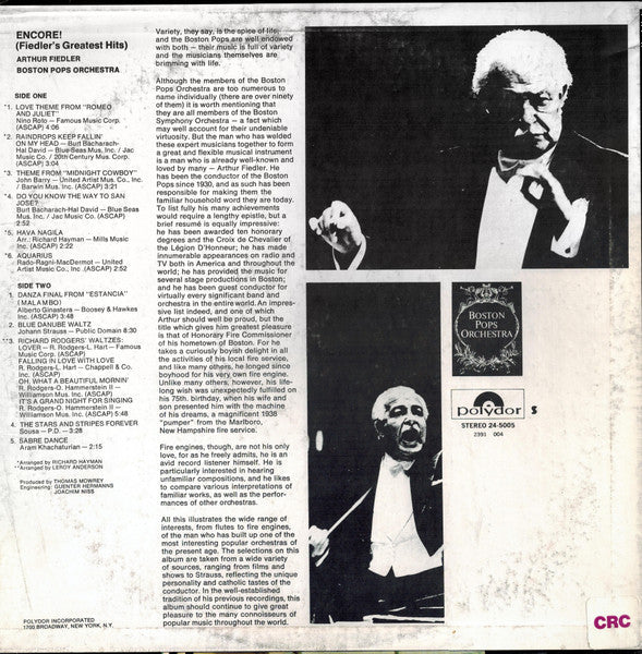 Arthur Fiedler - Encore (Fiedler's Greatest Hits) | Near Mint (NM) Excellent (EX)-Music History