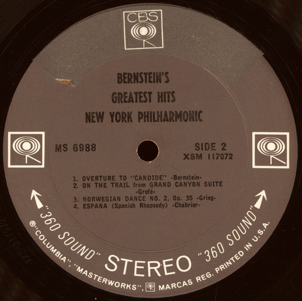 Leonard Bernstein - Bernstein's Greatest *360 SOUND* Hits New York Philharmonic | Near Mint (NM) Very Good Plus (VG+)-Music History