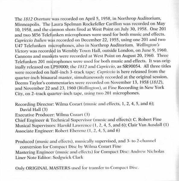 Pyotr Ilyich Tchaikovsky - 1812 Festival Overture, Op. 49 - Capriccio Italien - Wellington's Victory (CD) | Near Mint (NM) Near Mint (NM)-Music History