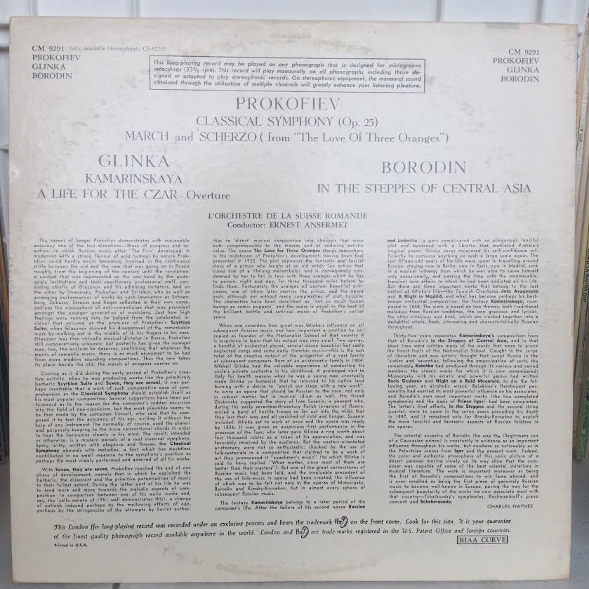 Sergei Prokofiev / Mikhail Ivanovich Glinka / Alex - Classical Symphony / March And Scherzo / Kamarinska Fantasy / A Life For The Czar / In The Steppes Of Central Asia (VINYL) | Near Mint (NM or M-) Very Good Plus (VG+)-Music History