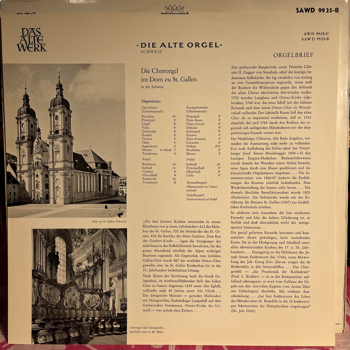 Girolamo Frescobaldi - Die Alte Orgel Im Dom Zu St. Gallen/Schweiz | Near Mint (NM) Near Mint (NM)-Music History