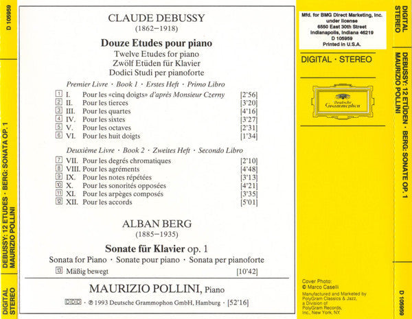 Claude Debussy - Debussy: 12 Etudes / Berg: Sonate Op. 1 (CD) | Near Mint (NM)-Music History