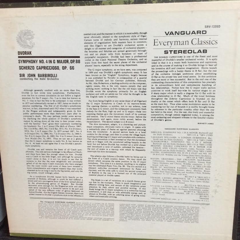 Antonín Dvořák - Sir John Barbirolli Conducting Ha - Dvorak Symphony No. 4 In G Major, Op. 88 / Scherzo Capriccioso, Op. 66 (VINYL) | Near Mint (NM or M-)-Music History