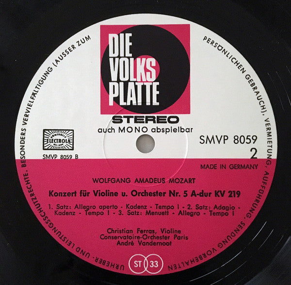 Wolfgang Amadeus Mozart - Violinkonzerte Nr. 4 D-Dur KV 218 Und Nr.5 A-Dur KV 219 *GERMANY* | Near Mint (NM) Excellent (EX)-Music History